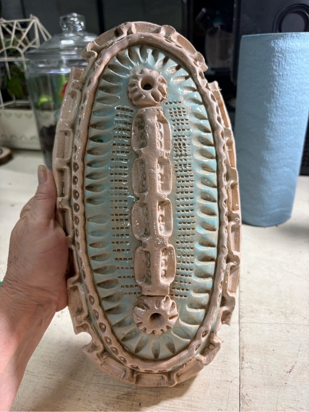 Handcrafted Ceramic Wall Art - Pale Blue and Light Brown
